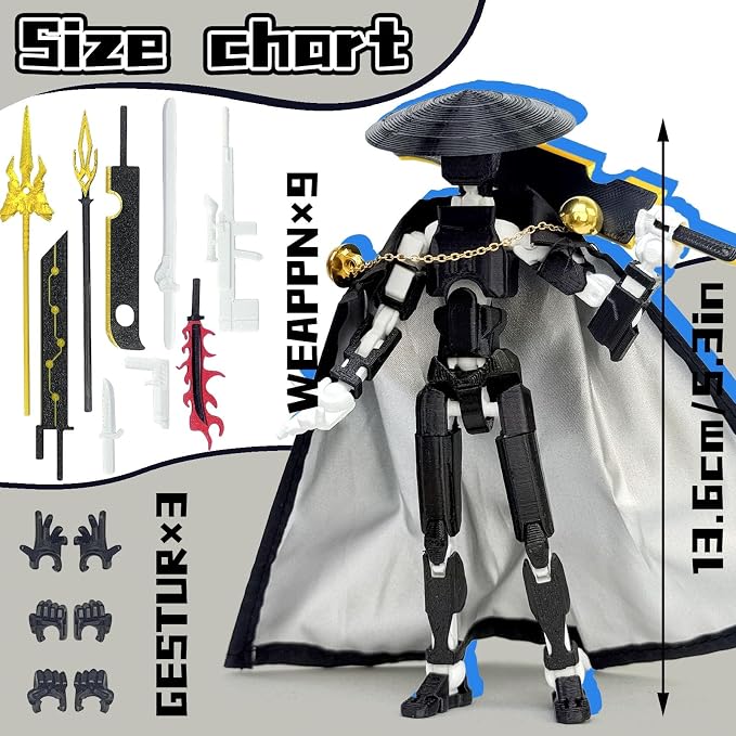 T13 Assembly Completed Action Figures,T-13 Action Figure, Robo 13 3D Printed Action Figure - The Ultimate Hero for Action-Packed Playtime,5.2 Inch, Black White