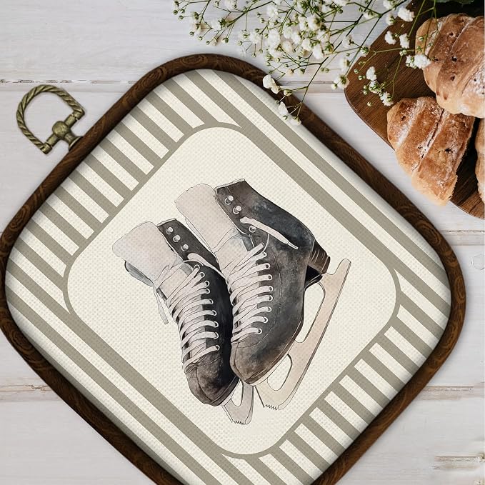 WULQYING Hockey Skates Sports Nursery Wall Art Decor, Boys Room Square Framed Canvas Art Prints, Neutral Striped Sport Lover Gift Wall Hanging Decor for Kids Nursery Room Playroom, 5.7x6.5 Inches
