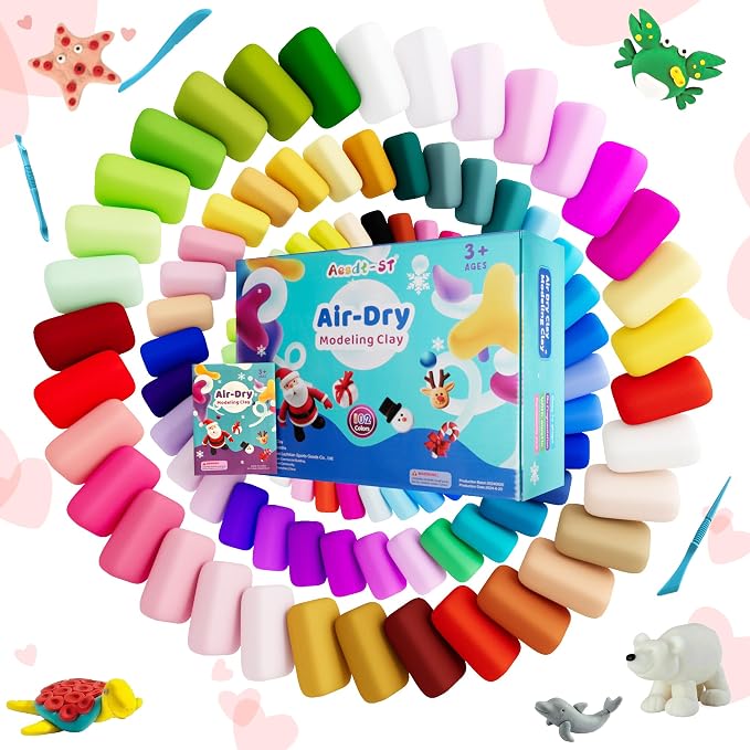 Air Dry Clay 102 Colors, Modeling Clay for Kids, DIY Magic Clay, Molding Clay Kit with Sculpting Tools, Non-Sticky Soft and Super Light, Arts and Crafts Gift for Boys Girls Kids