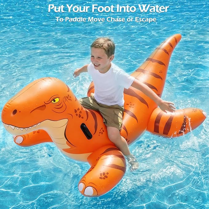 Jasonwell Pool Games Toys Floats -2Pack Inflatable Dinosaur Pool Floats with Blow Up Toy Hammers Ride on Pool Floaties for Kids Teens Adults Lounge Raft Summer Lake Beach Party Decorations