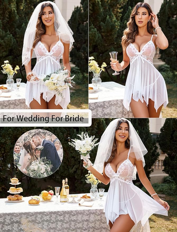 Avidlove Lingerie for Women Lace Babydoll Sleepwear Boudoir Outfits Plus Size Langeray XS-5XL