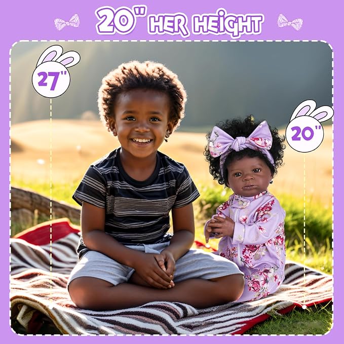 Aori Black Reborn Baby Dolls Girl - Realistic Baby Dolls Black American that Look Real 20 inches, Lifelike Black Baby Doll Soft Vinyl with Weighted Cloth Body, Set for Kids 3+, New-Parents, Elderly