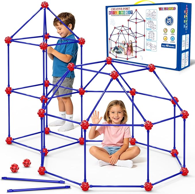 Fort Building Kit for Kids, 140 Pcs STEM Building Toys DIY Castles Tunnels Play Tent, Ultimate Creative Set for Indoor Outdoor,Christmas Birthday Gifts for 4 5 6 7 8 9 10 11 12 Years Old Boys Girls