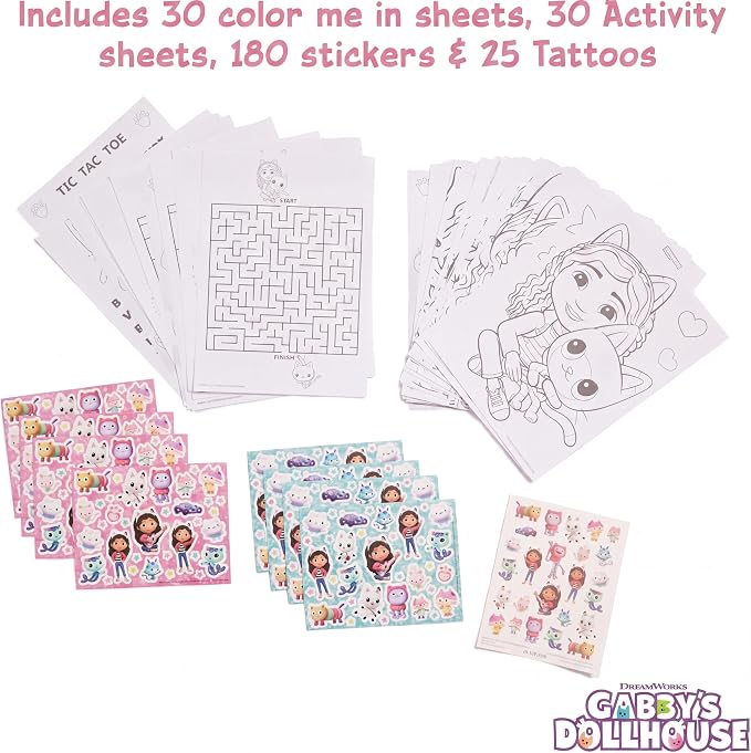 Innovative Designs DreamWorks Gabby’s Dollhouse Deluxe Activity Set with Carrying Tin, Coloring Sheets, Tattoos, Stickers, & Art Supplies