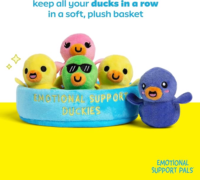 Emotional Support Pals Duckies by Relatable - Cute Stuffed Animals and Toys, Squishy Toys and Plushies, Great Gift Ideas for Loved Ones of All Ages - Includes 5 Plushies with Plush Carrying Basket
