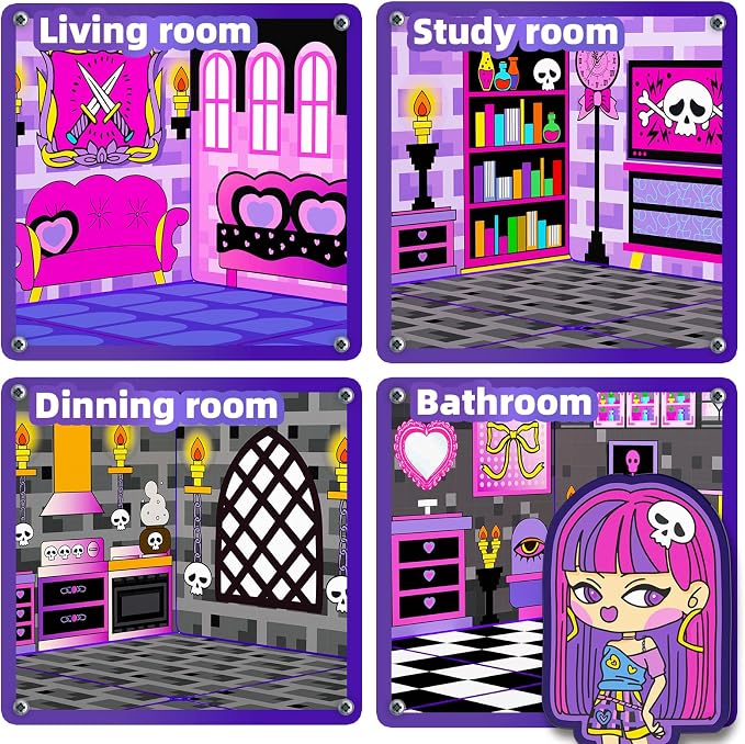 GobiDex Magnetic Doll House Building Toys for Girls with Two Figures, Haunted Castle Magnetic Tiles Playset for Kids Ages 4-8, STEM Sensory Birthday Girls Ages 3+