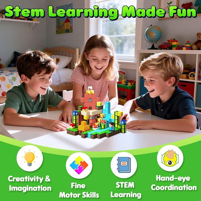 Magnetic Blocks, 48PCS Magnetic Building Blocks, Stacking Magnets for Kids, Sensory Toy for STEM Constructions Magnet Blocks for Boys Girls Age 3+, Christmas Birthday Gifts (Lava Forest)