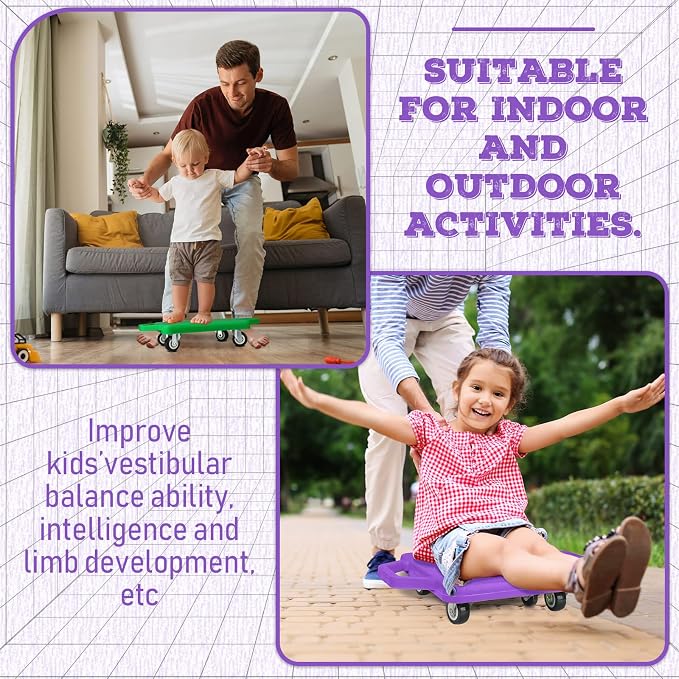 Jerify 8 Pieces Sports Scooter Board Sitting Scooter Board for Kids Plastic Floor with Non-Marring Plastic Casters, Physical Education for Home School Play Equipment