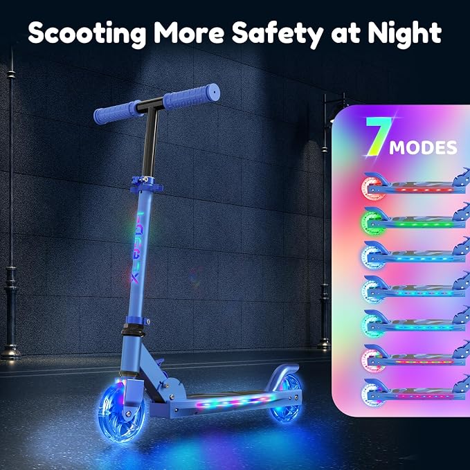 TONBUX Scooters for Kids 5-12, 2 Wheel Scooters with Cool Light Up Stem, Wheels, and Deck, 3 Level Adjustable Height Kick Scooter, Foldable and Lightweight Scooter for Kids 8-12