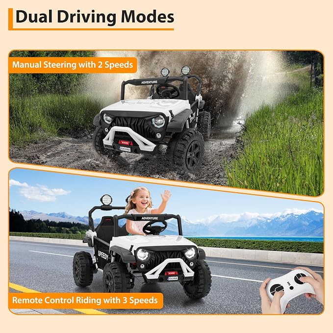 24V Ride on Car for Big Kids, Iron 2 Seater Ride on Toy, Fast 4.97MPH Truck, 4WD Kids Electric Vehicles with Remote Control, Spring Suspension, Front & Behind LED Lights, Dual Storage, Music,