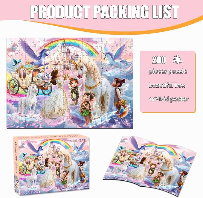 Puzzles for Kids Ages 6-8 8-10 Year Old, 200 Piece Jigsaw Puzzle for Adults Toddler Children Learning Educational Puzzles Toys Birthday Gifts for Girls Boys