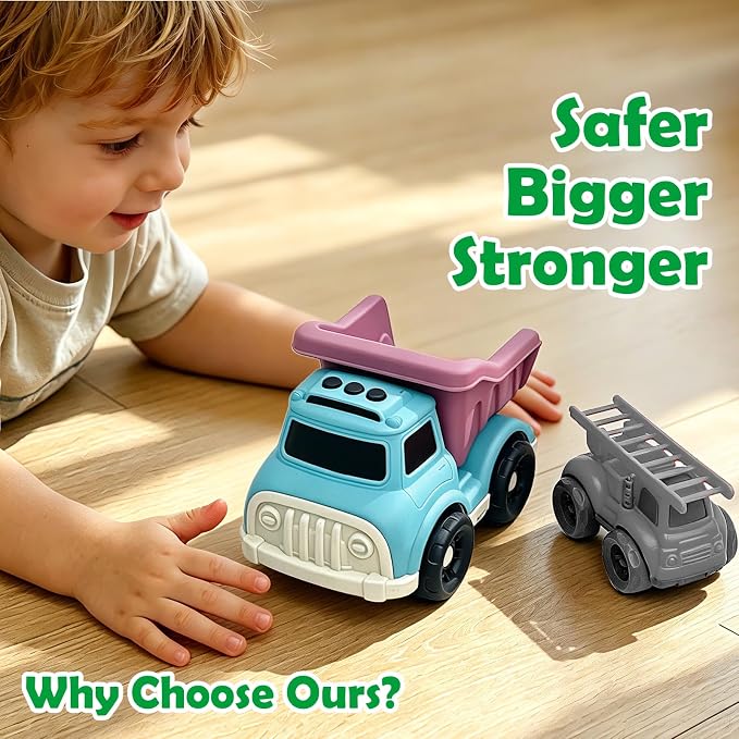 6.7" Push Cars Dump Truck & Cement Mixer Toy Cars for 1-3 Year Old, BPA/Phthalates/PVC Free, Recycled Plastic Dishwasher Safe, Toy Trucks for Toddlers 2-4, Birthday Gift for Boy Girl