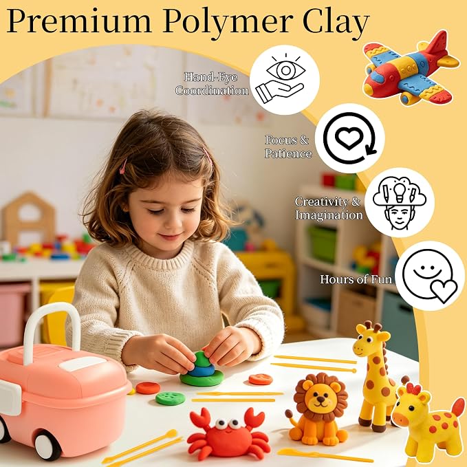 285 Pcs Polymer Clays 120 Bright Colors Oven Bake Clay Non-Sticky Modeling Clay DIY Starter Kit with Sculpting Tool and Accessories for Beginner Artists Jewelry Making Craft Gifts