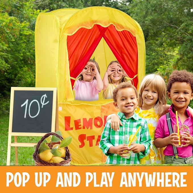 Puppet Theater for Kids, 2-in-1 Puppet Show & Lemonade Stand Pop-Up Play Tent - Playbees Foldable Theater Stage, Indoor Outdoor Pretend Play, Ages 2+, 28x20x41 in with Carry Bag, Toddler Gift