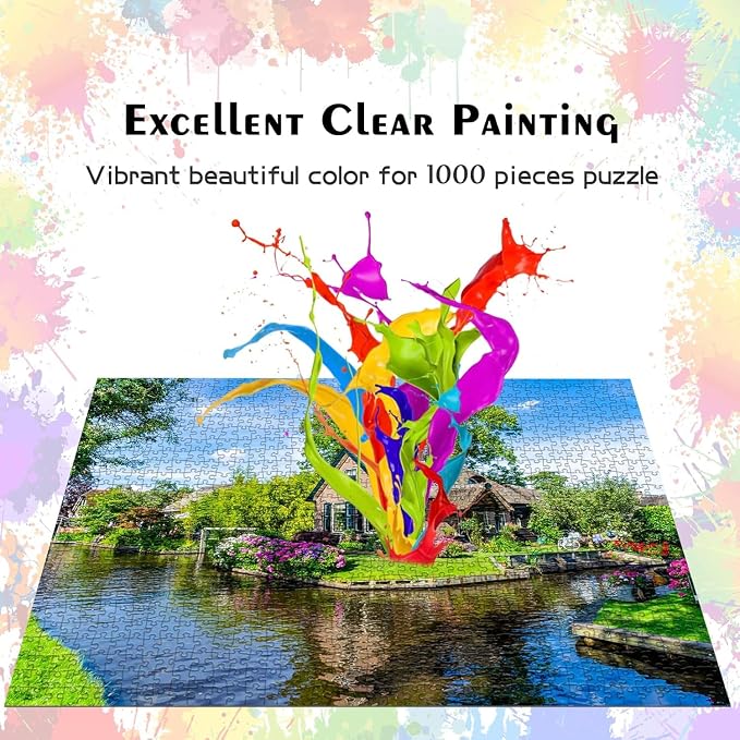 Jigsaw Puzzles for Adults 1000 Pieces, Giethoorn Village Interlock Perfectly Letter on Back No Dust, Home Decor Party Toy for Men Women Elders Seniors (27.5"x19.6"), 1:1 Poster