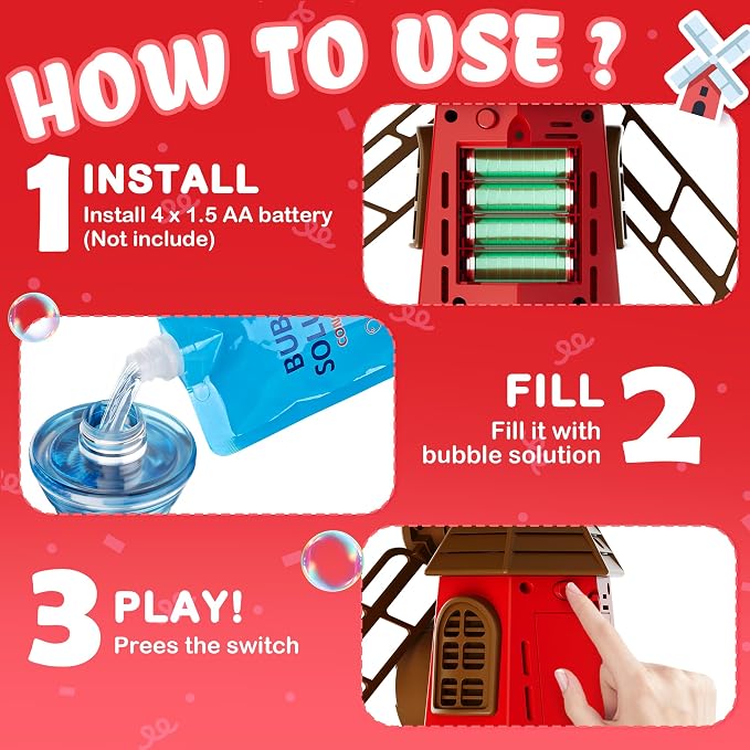Belemar Windmill Bubble Machine Toys for Kids, Bubble Blower with Lights & Music, Adjustable 51" Height, 130ml Large Tank, Bubble Solution Included, Bubble Show for Parties & Birthdays
