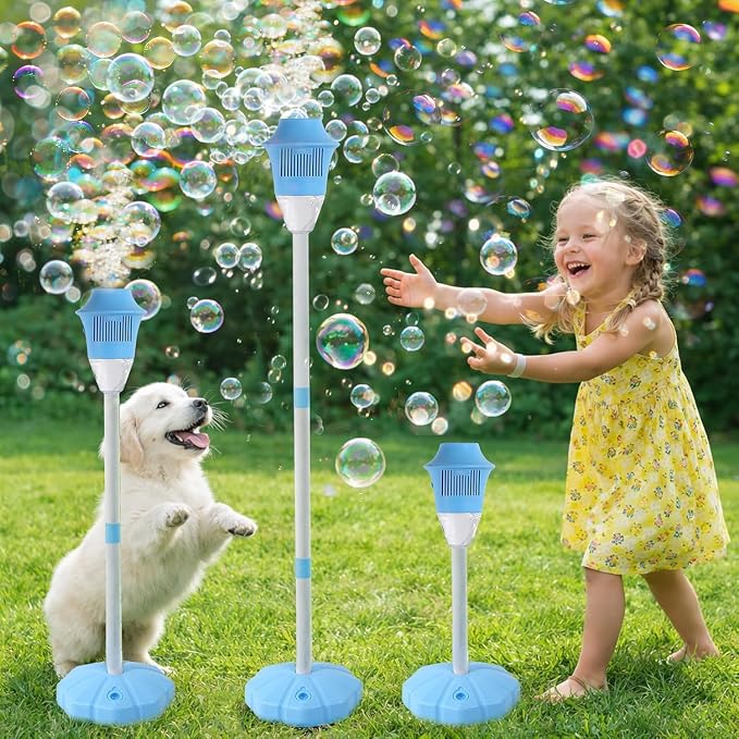 Bubble Machine for Kids, Automatic Standing Bubble Maker Machine Height Adjustable Up to 47 Inches Outdoor Battery Bubble Machine with Light/Music for Toddlers Birthday Party Gifts