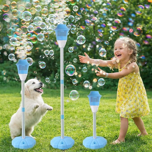 Bubble Machine for Kids, Automatic Standing Bubble Maker Machine Height Adjustable Up to 47 Inches Outdoor Battery Bubble Machine with Light/Music for Toddlers Birthday Party Gifts