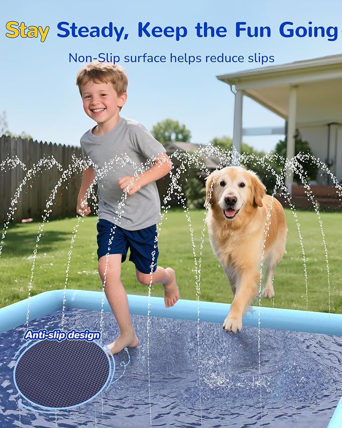 VISTOP Non-Slip Splash Pad for Kids and Dog, Thicken Sprinkler Pool Summer Outdoor Water Toys - Fun Backyard Fountain Play Mat for Baby Girls Boys Children or Pet Dog (85 * 85 inch, Blue&Blue)