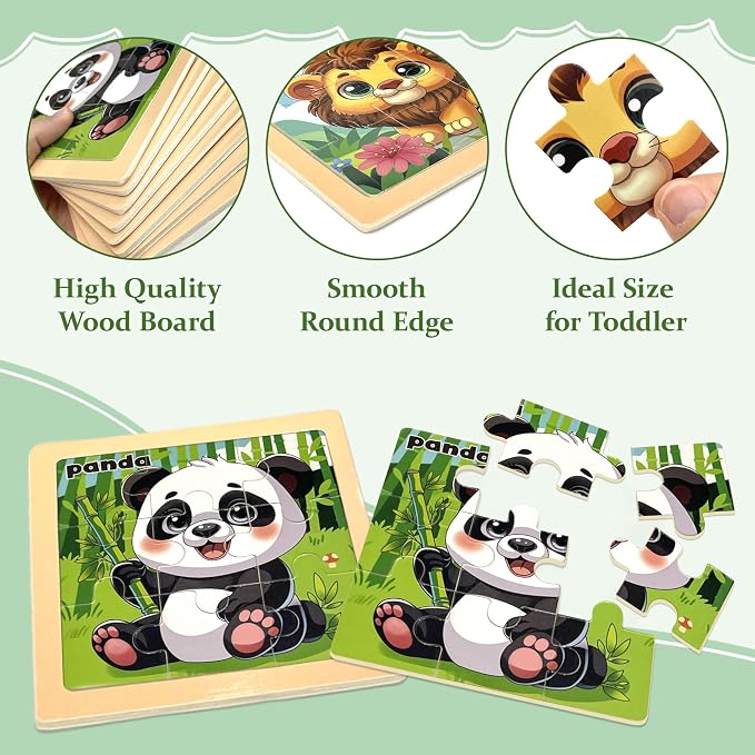Wooden Animals Puzzles for Toddlers, 8 Pack 9 PCS Jigsaw Puzzles for Kids, Wooden Puzzles for Toddlers 3-5, Animal Puzzles for Kids 3-5, Preschool Puzzles Learning Educational Sets Toys