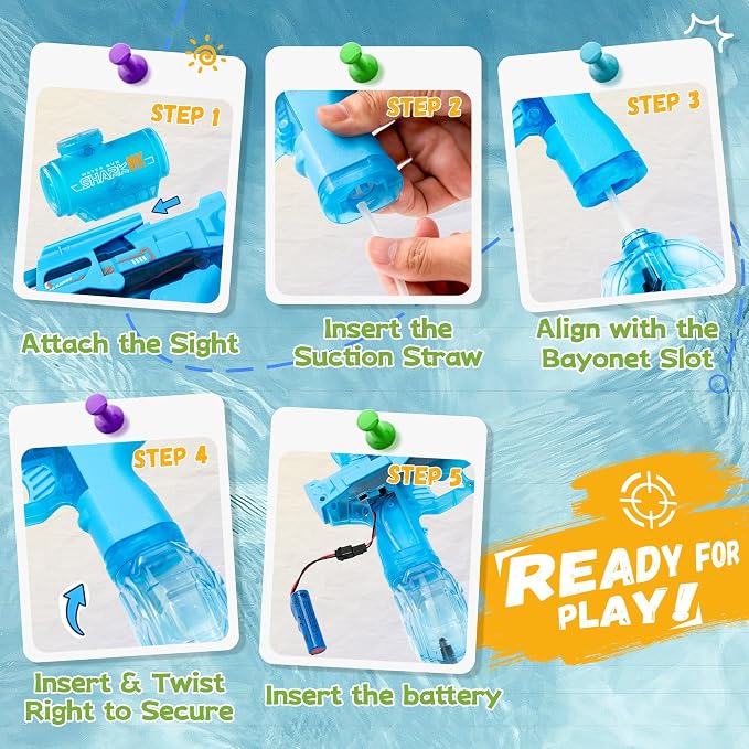 Electric Water Gun for Kids Automatic Squirt Gun with LED Flame Effect & Realistic Slide Action, Lightweight Rechargeable Water Blaster for Outdoor Summer Pool Beach Night Toys
