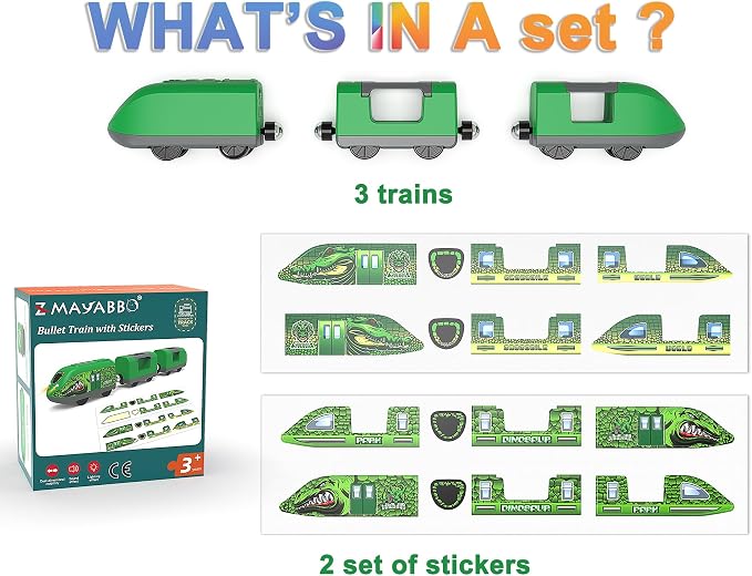 Dinosaur Train for Kids 3-5 – Battery Operated Bullet Train with Opening Doors & DIY Stickers, 3-Car Electric Railway Set Compatible with Thomas & Brio