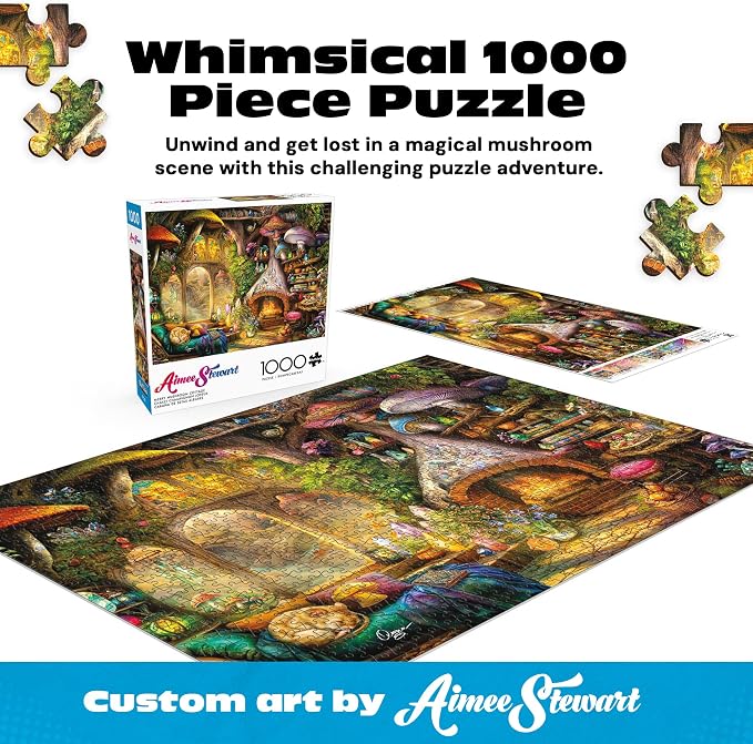 Buffalo Games Aimee Stewart Merry Mushroom Cottage 1000 Piece Jigsaw Puzzle - Rectangular, Fantasy Theme - Puzzles for Adults - Full-Color Poster - Recycled Board