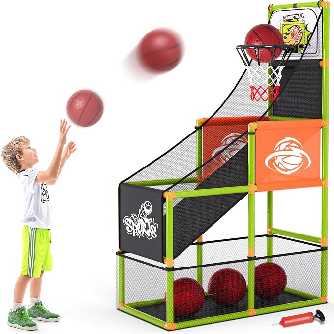 Arcade Basketball Game Set with Electronic Scoreboard&LED Light: Boy Toys Basketball Hoop Indoor Outdoor with 4 Balls & Air Pump Sports Carnival Games Christmas Birthday Gifts for Kids 3-12 Years Old