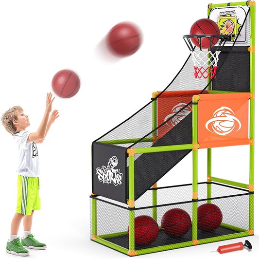 Arcade Basketball Game Set with Electronic Scoreboard&LED Light: Boy Toys Basketball Hoop Indoor Outdoor with 4 Balls & Air Pump Sports Carnival Games Christmas Birthday Gifts for Kids 3-12 Years Old