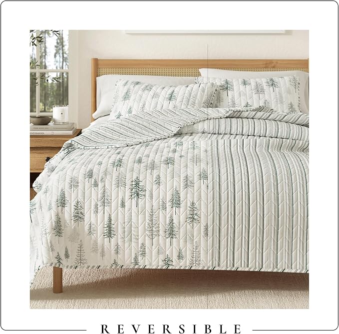 Great Bay Home Lodge Quilt Set - 3-Piece King/California King Size Rustic Bedding Set - Lightweight, All-Season, Reversible Bedspread (Grey/Green)