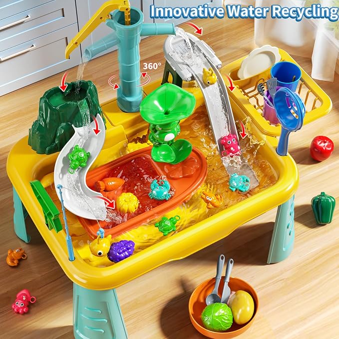 JUKUDAHU Water Table for Toddlers 1-3 - Toddler Outdoor Toy, Outside Water Play Table for Kids Ages 4-8, Play Sink Toy with Running Water, Fishing Games, Birthday Gifts for Boys and Girls 3 4 5 6