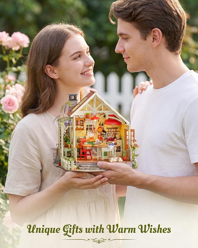 Rolife DIY Miniature House Kit for Adults - 1:18 Farmhouse Kitchen Dollhouse Kit with LED Light, Wooden 3D Puzzle Model Building Set, Tiny House Diorama Craft Kit, Ideal Gift for Men Women Hobbyists