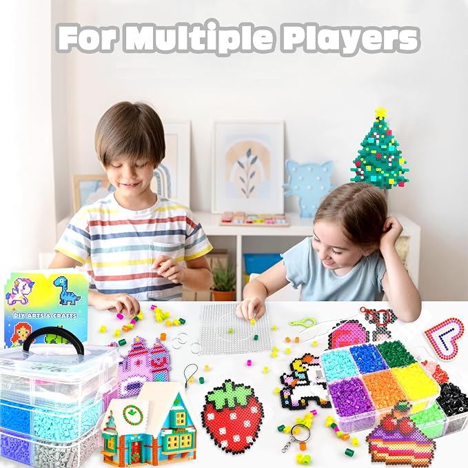 Fuse Beads Kit for Kids - 11000 Fuse Beads, 20 Colors 5mm Bead Craft Kits with Storage Box, Pegboards, and Accessories, Arts and Crafts Set for Girls & Boys, DIY Creative Birthday Christmas Gifts