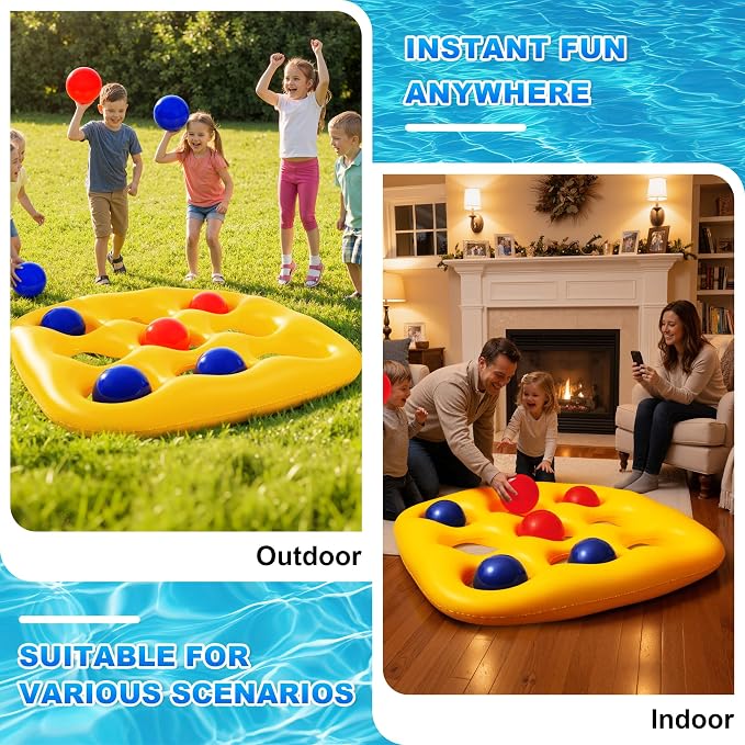 Pool Toys Games Set- Tic-Tac-Toe Inflatable PoolToy with 10 Balls Fun Summer Pool Party Beach Lawn Camping Party Float Game Water Ball Toys for AdultsTeens Kids 2-10 Players