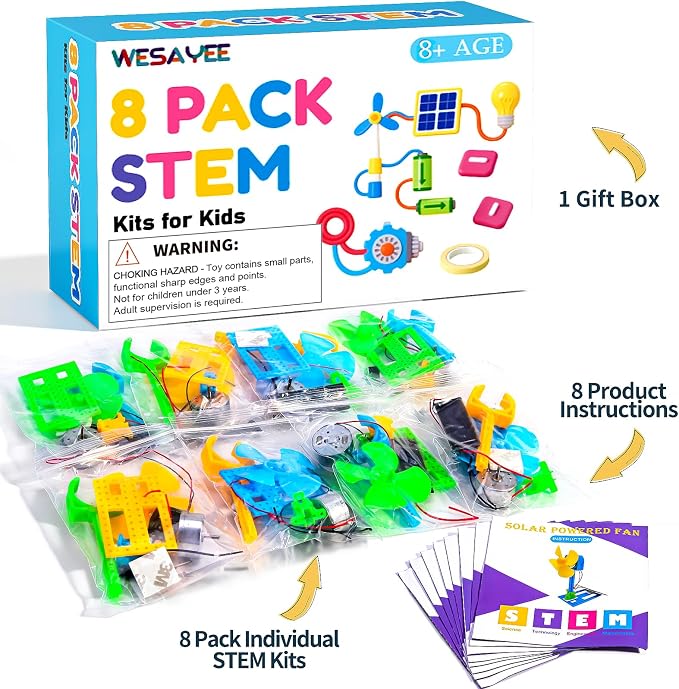 Bulk STEM Kits - 8 Set Solar Powered Fans, Science Kits for Kids Age 8-12 12-14 10-12, Stem Building Toys for Ages 8-13, Boys Girls Crafts, Classroom School Gifts Experiments Activities Summer Toys