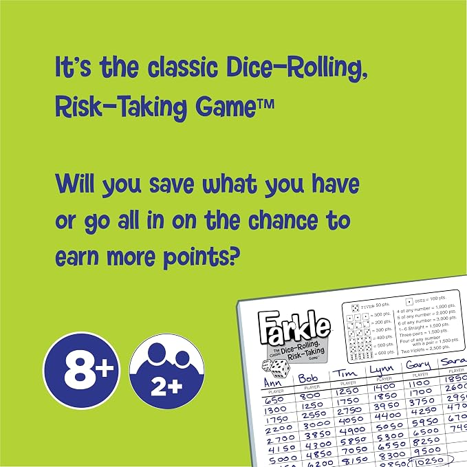 Farkle Classic Dice Game – Kids, Family Games, Travel Game, Adult Games, Board Game, Dice Cup, Summer Toys, Dice Set, , Ages 8+