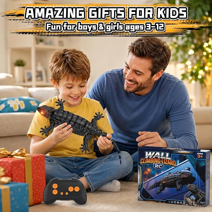 RC Wall Climbing Gecko, Rechargeable Wall Crawler Lizard for Kids Toys, 360° Rotating Remote Control Robot with Light, RC Stunt Car Toys for 3-12 Year Old Boys Girls Kids