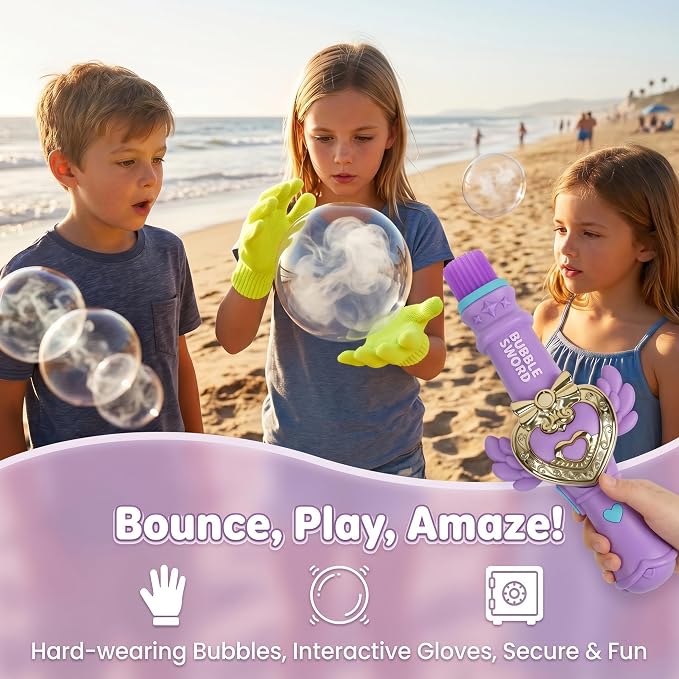 Fog Bubble Machine, Rechargeable Automatic Electric Smoke Bubble Machine, Magic Interactive Fog Bubble Maker with Smoke, Colorful Lights & Music, Bubble Fog Game for Parties Gift (Purple)