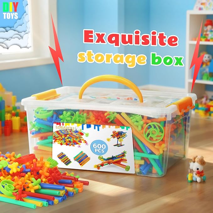 600Pcs STEM Building Toys,Straw Constructor Building Blocks Toy,Develops Motor Skills and Logic Thinking,Classroom Must Haves Creativity Preschool Toy for Kids Aged 3+,Great Gift for Kids