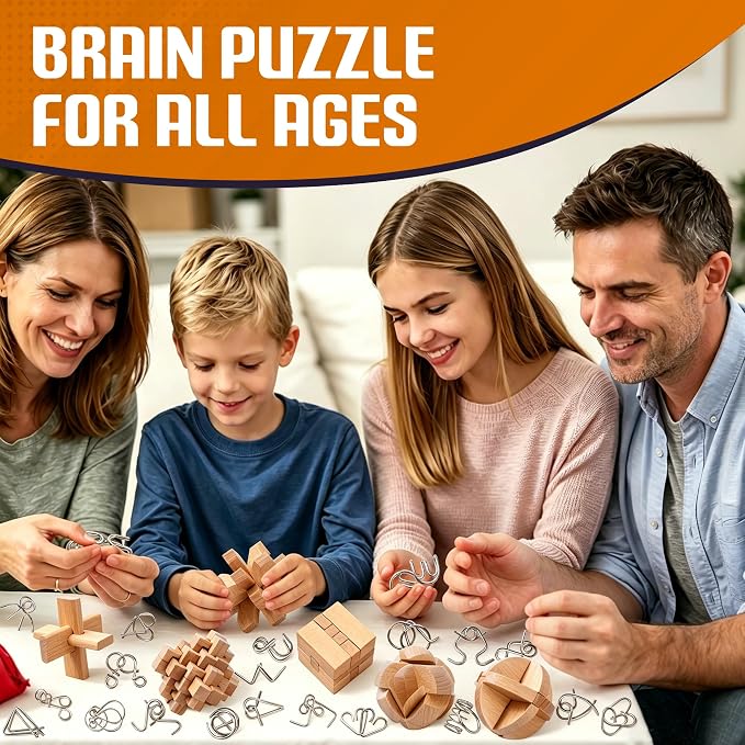 30pcs Metal & Wooden Brain Teaser Puzzles Set, 3D Brain Teasers Wire Puzzles for Adults Teens Kids, Educational IQ Unlock Interlock Puzzle, Entertaining & Thoughtful Gift Set