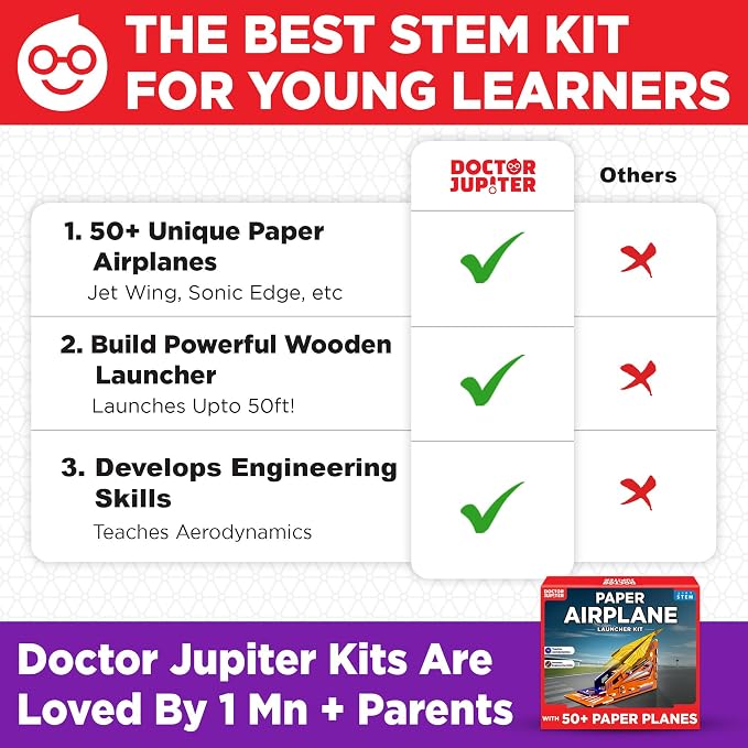 Doctor Jupiter Paper Airplane Book Kit with Launcher for Kids Ages 6+ | STEM Toys, Birthday Gift Ideas for 6,7,8,9,10,11,12,13 Year Old Boys & Girls | Summer Activities for Kids, 50+ Paper Planes