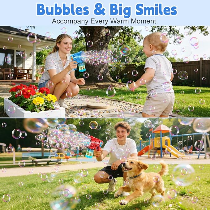 Zerhunt Lightweight Automatic Bubble Gun: 2 Pack Bubble Blaster for Kids 4-8 with Bubble Solution & LED Light - 15000+ Bubbles Per Minute Easy for Kids to Hold - Great Party Outdoor Toy