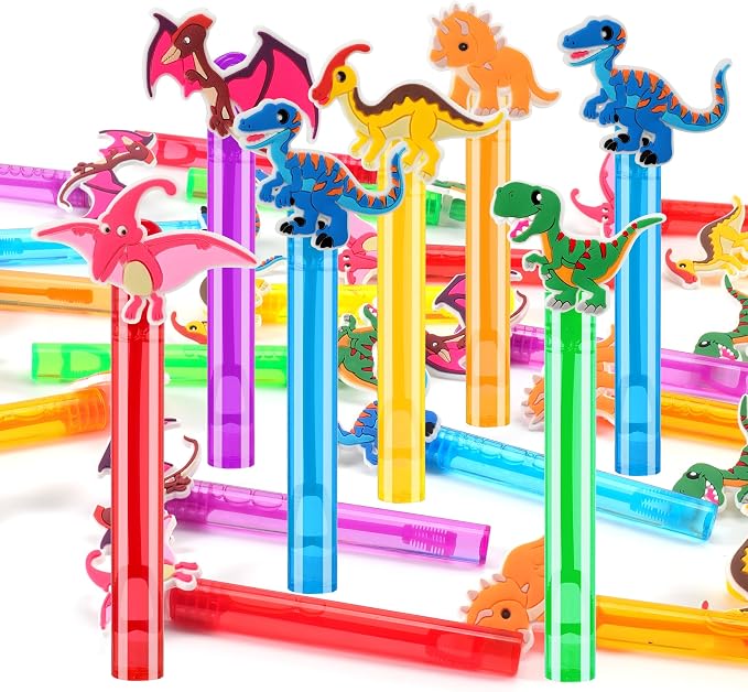 24Pcs Dinosaur Bubble Wands for Kids Dino Party Favors Supplies Decorations, Pinata Goodie Bag Stuffers & Classroom Prizes