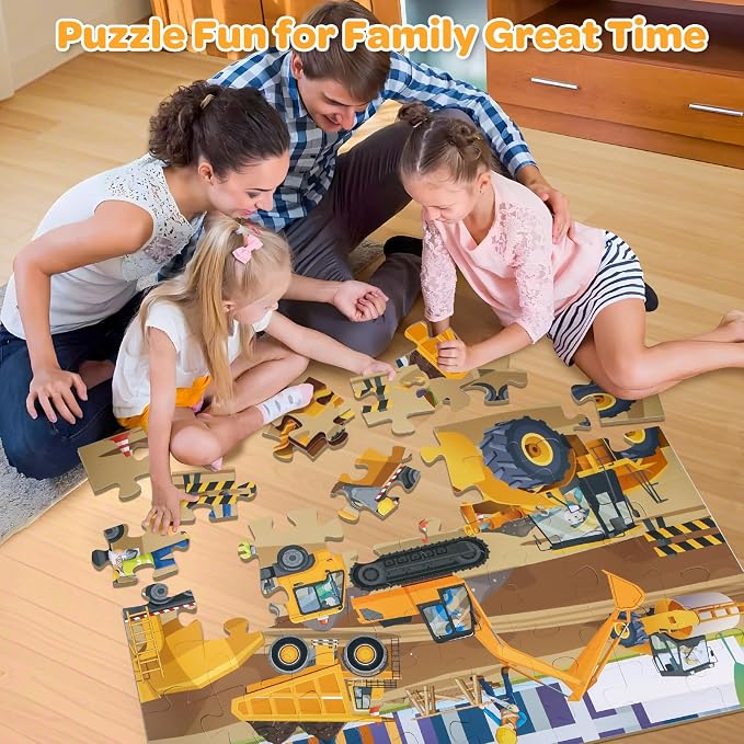 Jumbo Floor Puzzle for Kids, 48 Piece Large Construction Vehicle Jigsaw Puzzles for 3 4 5, Toddler Learning Preschool Educational Toys for 4-8, Birthday for Boys Girls