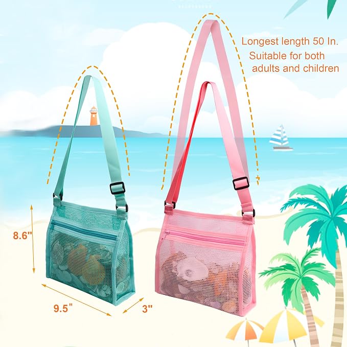 MUYIZI Mesh Beach Bag for Shells Collecting 3 Pack,Shell Bags for Beach, Sea Shell Bags for Picking Up Shells, Beach Shell Bag for Kids Sand Toys Swimming Accessories for Boys and Girls