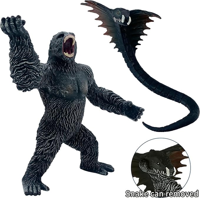 Gorilla Toy Model, Black Gorilla with Snake Action Figures | Wildlife Toys Set, Kids Gift, Play or Decor