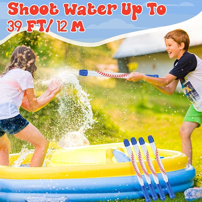 Halloscume 12 Pack Baseball Sport Water Gun Party Favors 15.75 in Summer Water Shooter Blasters Gun Toys for Kids Summer Outdoor Swimming Pool Backyard Beach Games