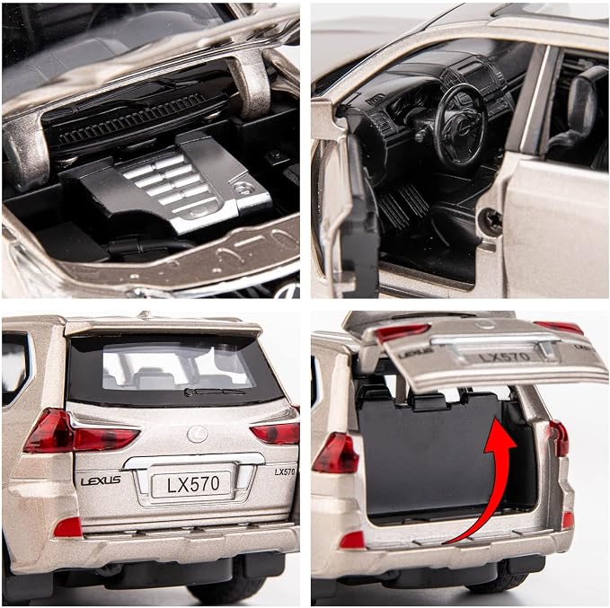 BDTCTK 1/32 Compatible for Lexus LX570 Off-Road in Luxury SUV Model Car, Zinc Alloy Pull Back Toy car with Sound and Light for Kids Boy Girl Gift(Silver)