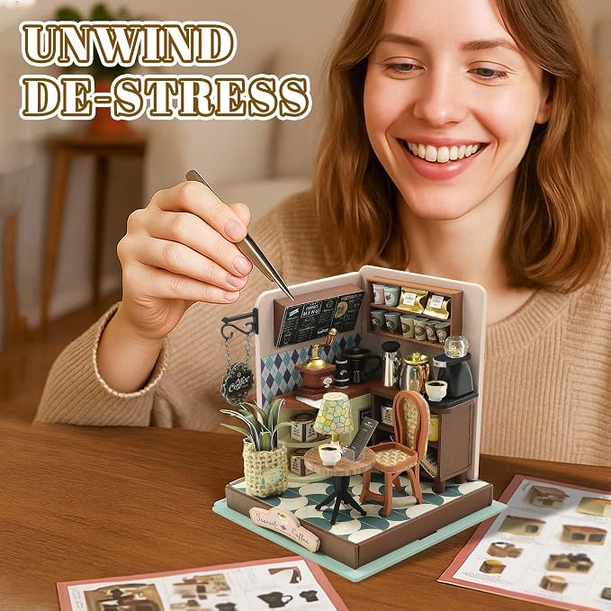 Kisoy DIY Miniature House Kit, Tiny House Building Kit with Furniture and LED Light for Adults and Teens, DIY Mini House Craft Kit, Decorations/Gifts for Family and Friends (Meet Cafe)
