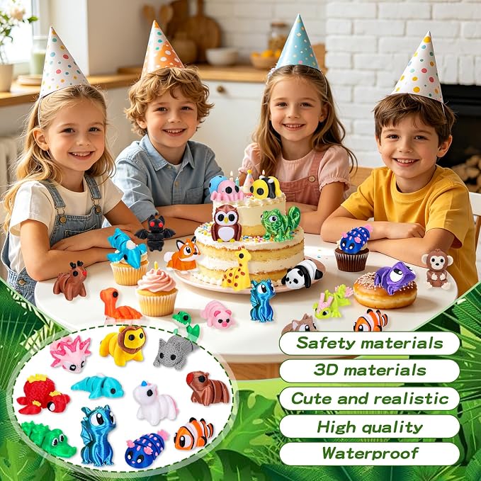ywevyezc 52 Pcs 3D Printed Animals Set, Flexible Articulated Mini Sea Animal Figurines Fidget Toy Desk Pets, Ideal for Party Favors Birthday Gifts Office Desktop Home Decor